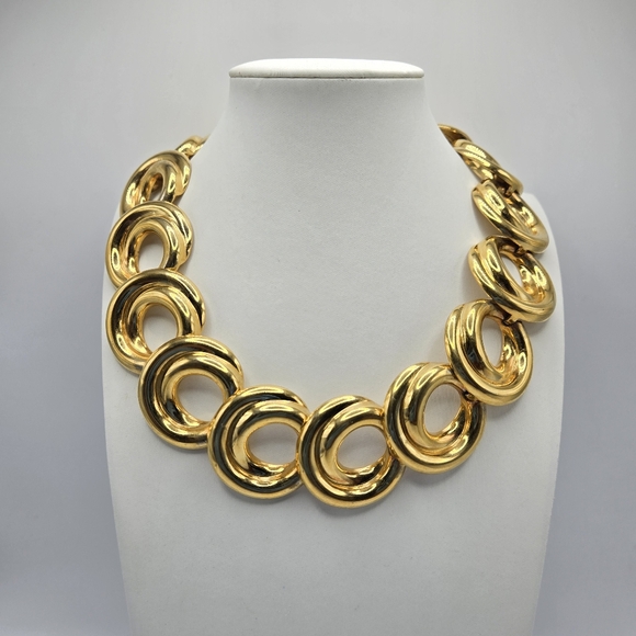 Anne Klein Jewelry - Anne Klein Goldtone Choker Necklace Chunky Statement Mobwife Mogul 1980s Vintage